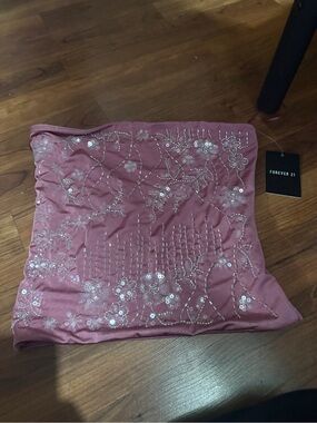 Forever 21 Pink Sequin Embellished Strapless Crop Top